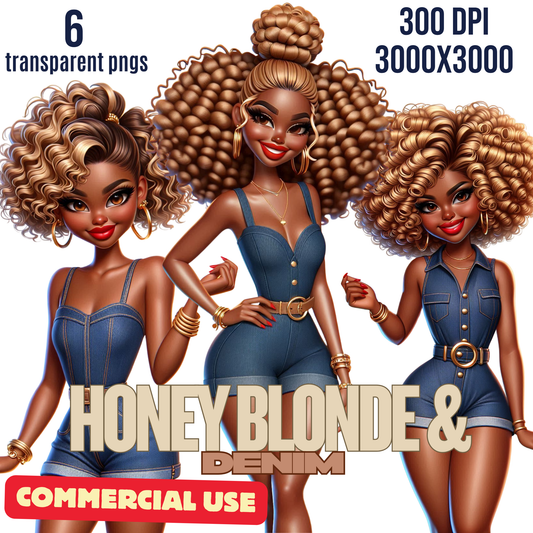 Honey Blonde & Denim β 6 PNG Clipart Set