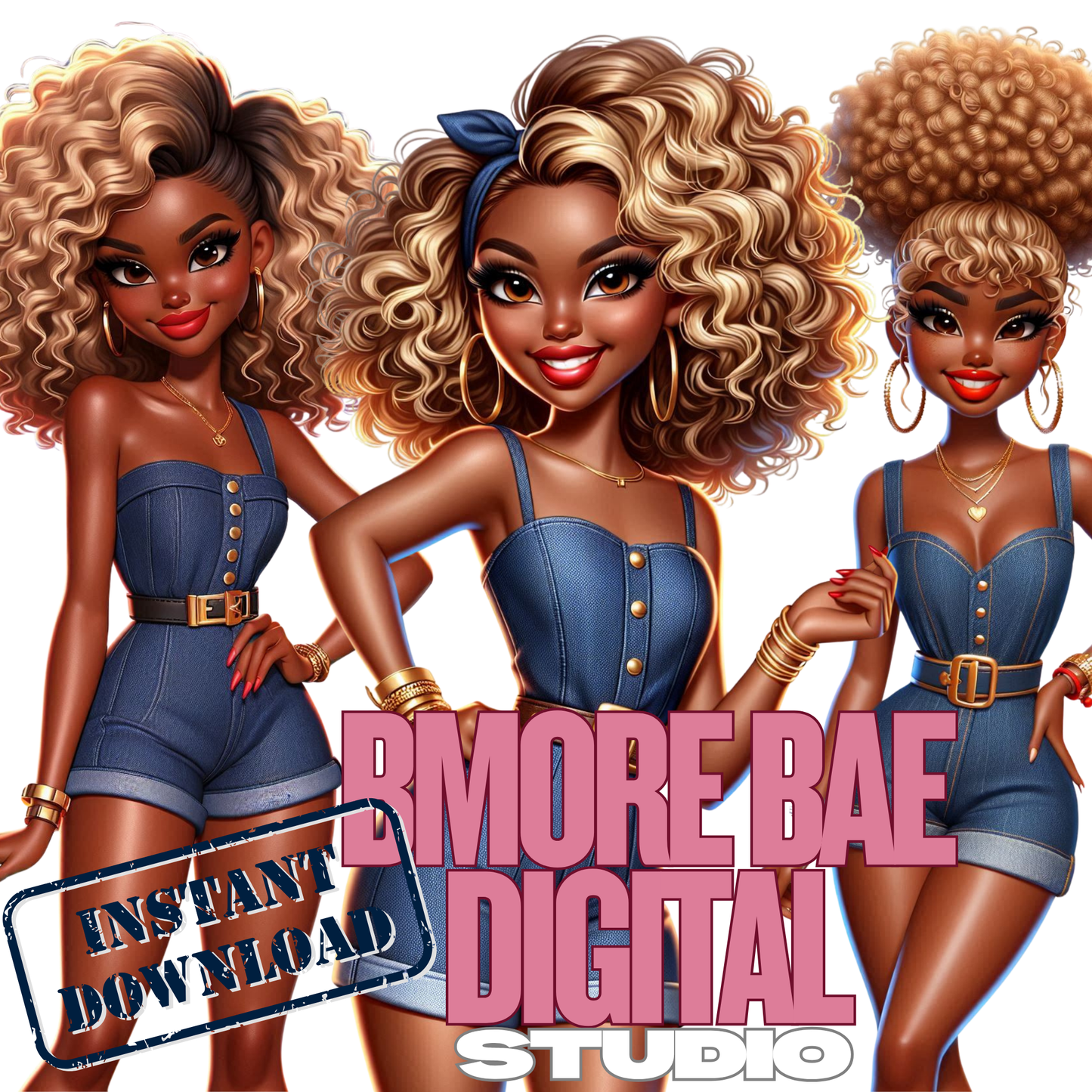 Honey Blonde & Denim – 6 PNG Clipart Set