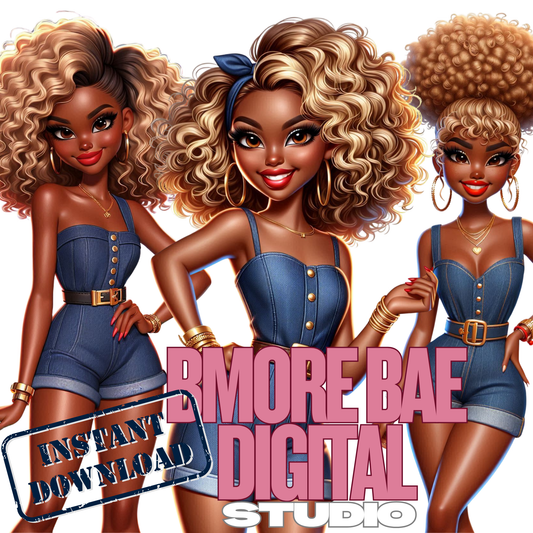Honey Blonde & Denim – 6 PNG Clipart Set