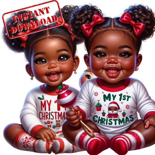 Baby’s 1st Christmas PNG Bundle | Cute African American Baby Clipart