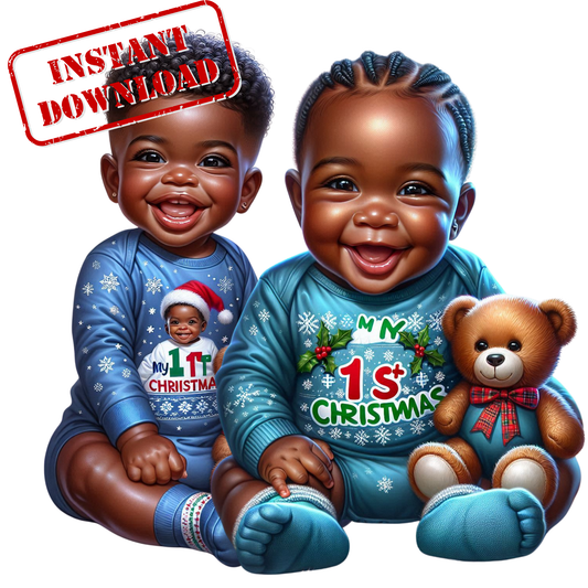 Baby’s 1st Christmas PNG Bundle Blue Edition | African American Baby Boy Clipart
