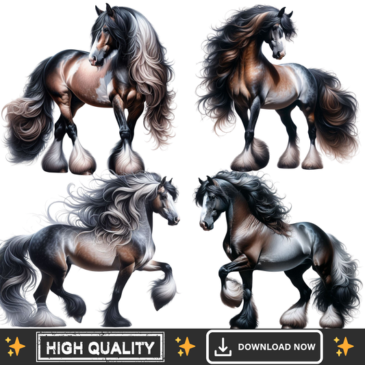 Bay Roan Horse PNG Bundle – 4 Realistic Equine Clipart Transparent