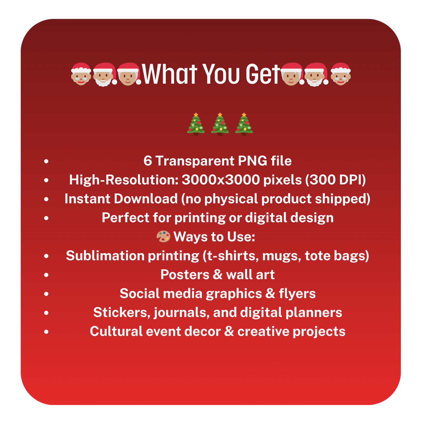 Red card with text and Christmas-themed icons on a white background