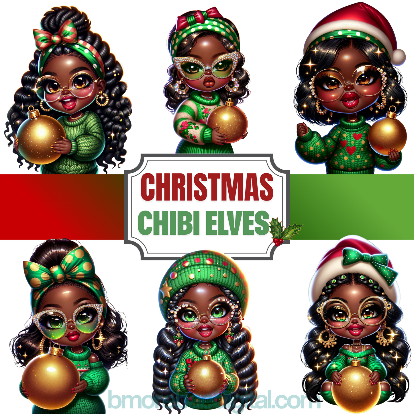 Christmas Chibi Elves Green Bundle