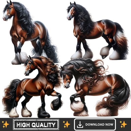 Cleveland Bay Horse PNG Bundle – 4 Realistic Horse Clipart Transparent