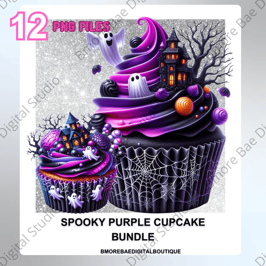 Spooky Purple Cupcake bundle β Digital Download (12 PNG Files)