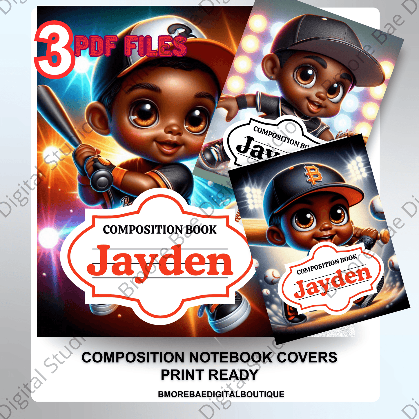 Editable Baseball Lovers Kids Notebook Covers – Canva Template