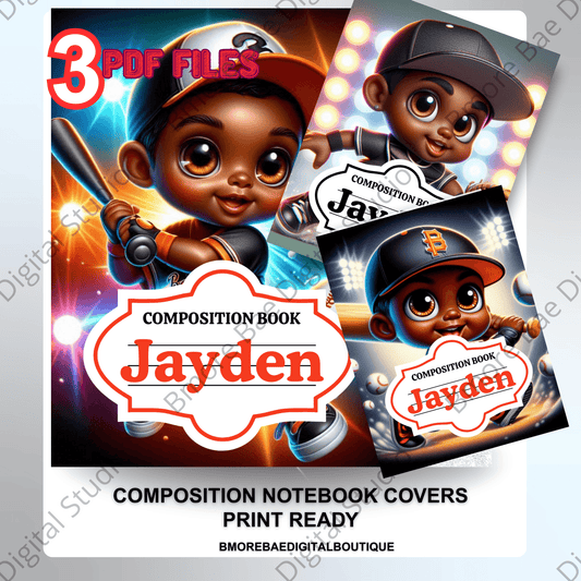Editable Baseball Lovers Kids Notebook Covers – Canva Template