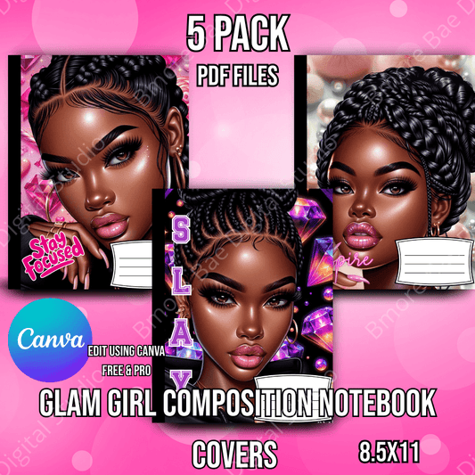 Girly Glam Black Girl Notebook Covers