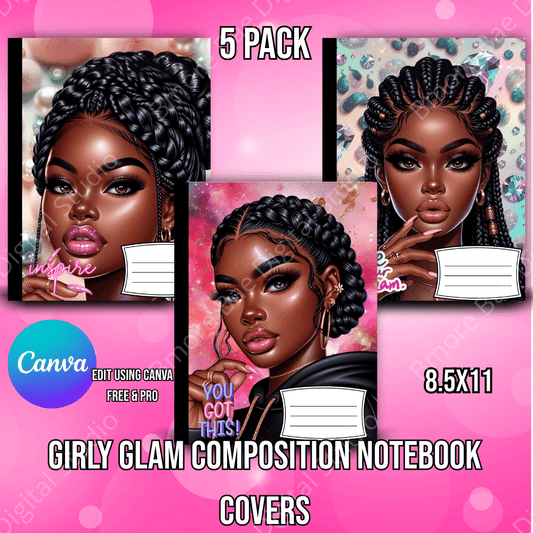 Girly Glam Black Girl Notebook Covers