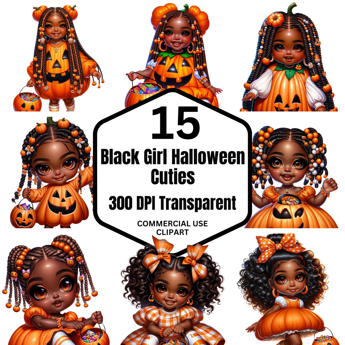 Black Girl Halloween Cuties Clipart
