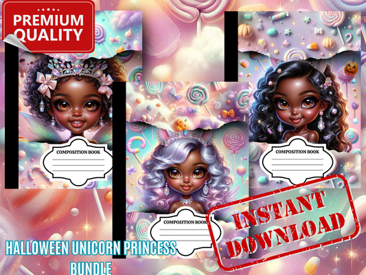 Black Girl Halloween Unicorn Princess Canva Templates