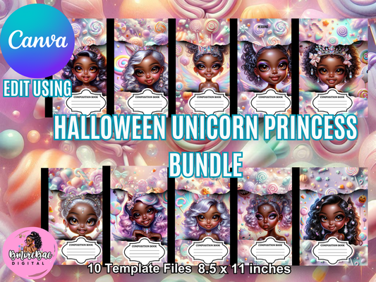 Black Girl Halloween Unicorn Princess Canva Templates