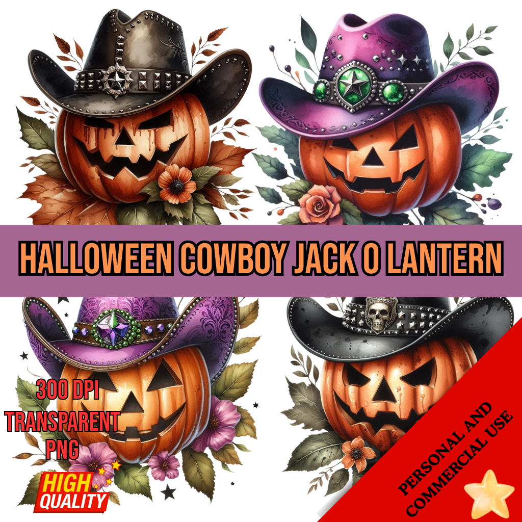 Halloween Cowboy Jack O Lantern Clipart β Western Pumpkin PNG