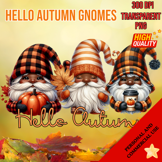 Hello Autumn Gnome Sublimation PNG β Two Versions