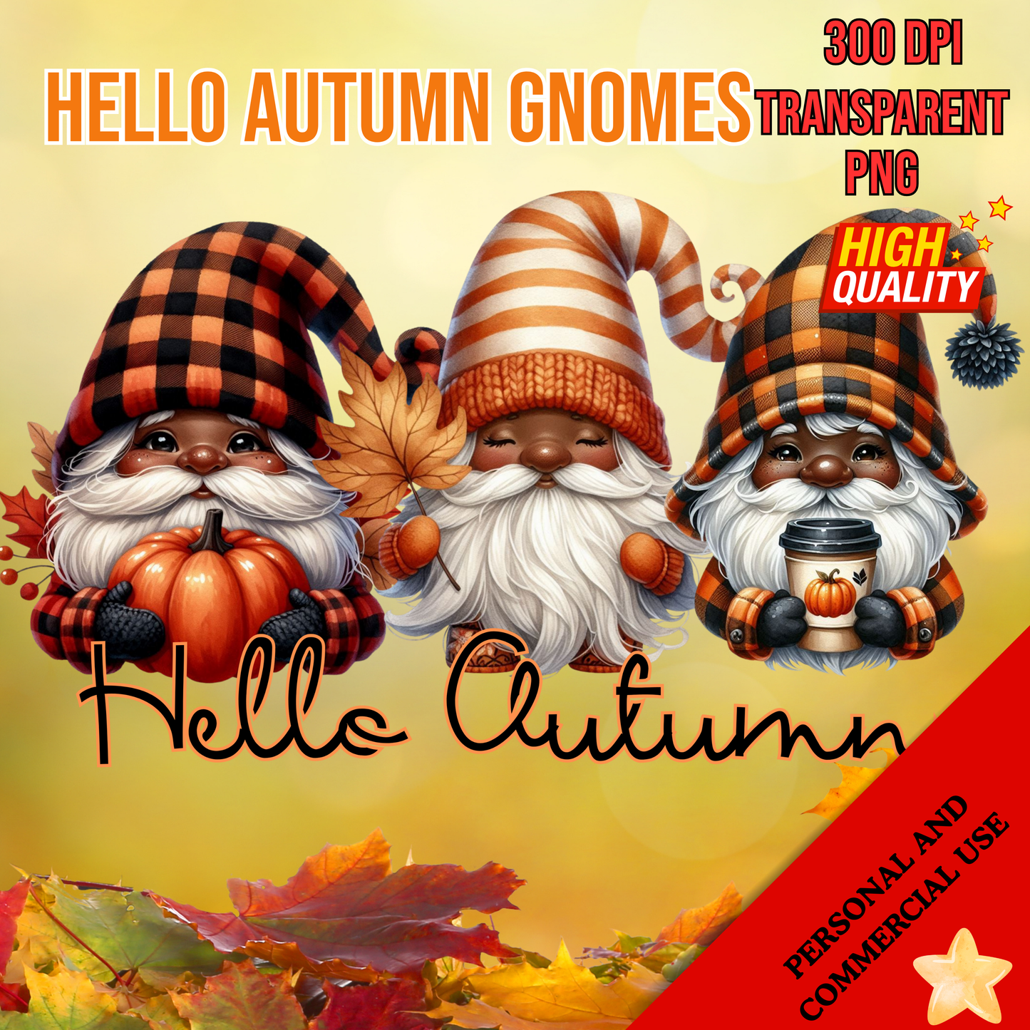 Hello Autumn Gnome Sublimation PNG – Two Versions