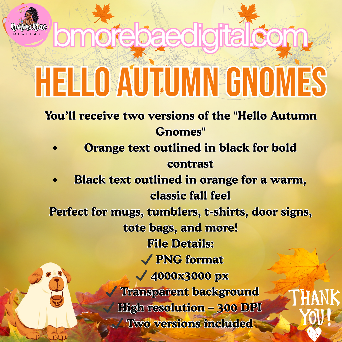 Hello Autumn Gnome Sublimation PNG – Two Versions