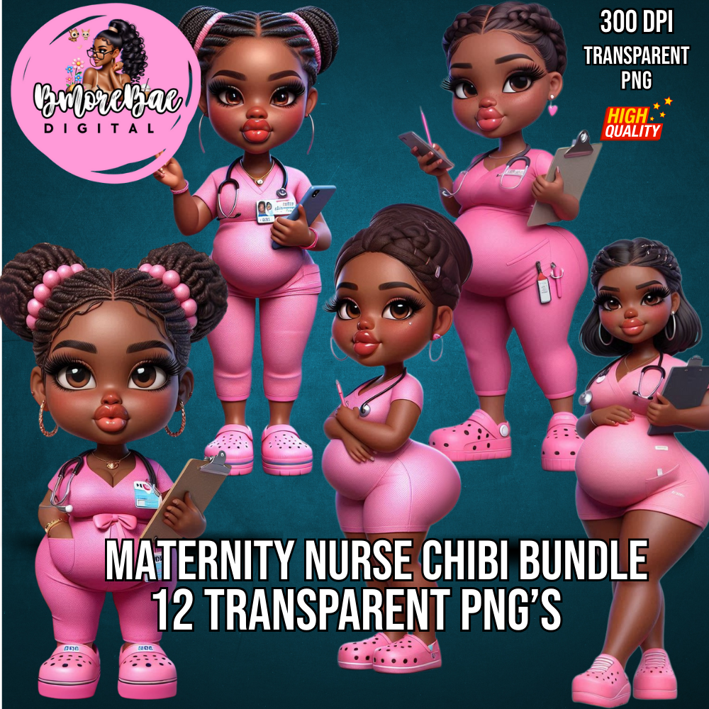Maternity Nurse Chibi Bundle – 12 PNGs