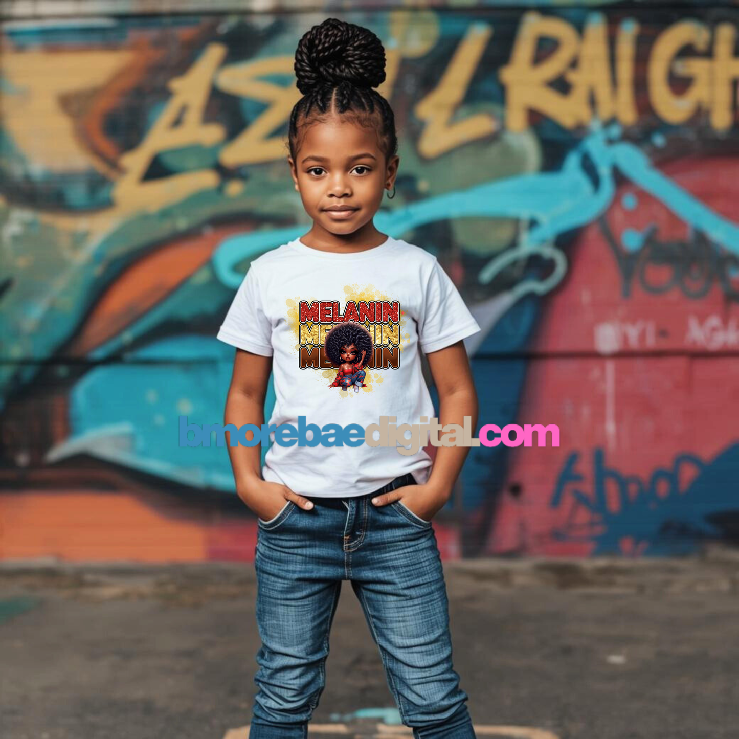 Melanin Christmas Afro Girl T-Shirt Graphic | Holiday Glitter PNG