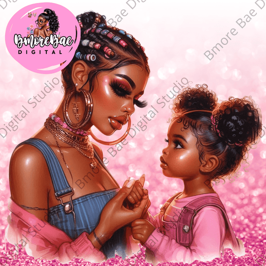 Mommy & Me Afro Glam Clipart Bundle β 6 PNGs