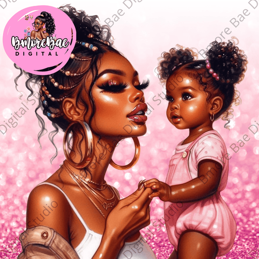 Mommy & Me Afro Glam Clipart Bundle – 6 PNGs