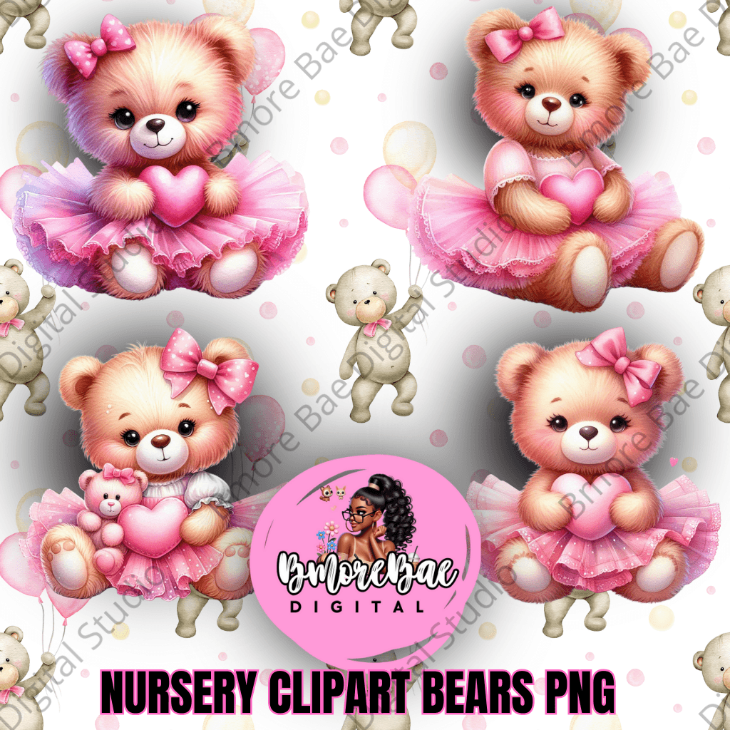 Nursery Clipart Bears – Ballerina Baby Girl PNG Bundle