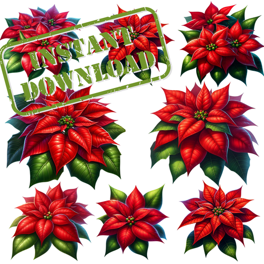 Red Poinsettias PNG Bundle