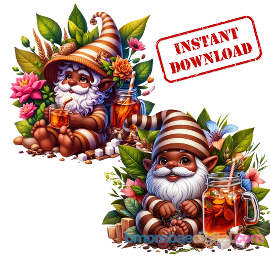 Sweet Tea Black Gnomes PNG Bundle | Afrocentric Summer Clipart | Southern Gnome Sublimation | Cute Melanin Art for Shirts, Tumblers & Decor