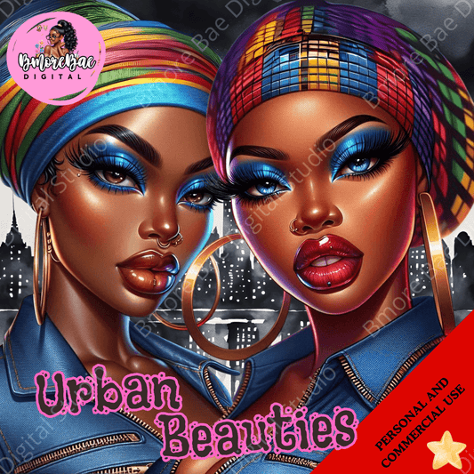 Urban Beauties Clipart Bundle – 4 Melanin Glam Queens Transparent PNGs
