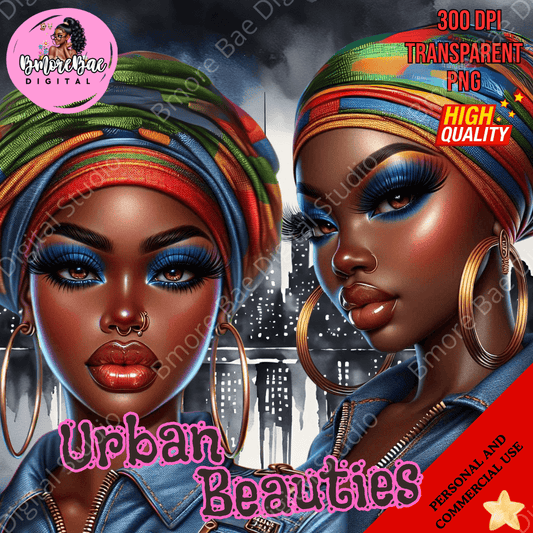 Urban Beauties Clipart Bundle – 4 Melanin Glam Queens Transparent PNGs