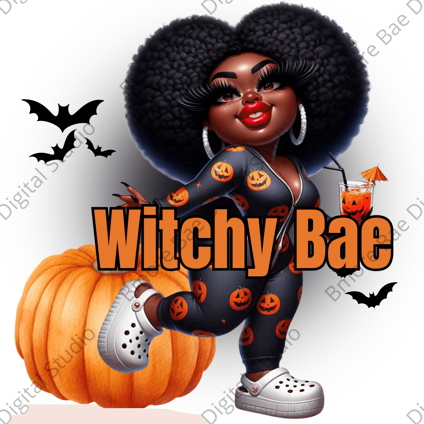 Witchy Bae – Afro Halloween Girl PNG (Transparent)