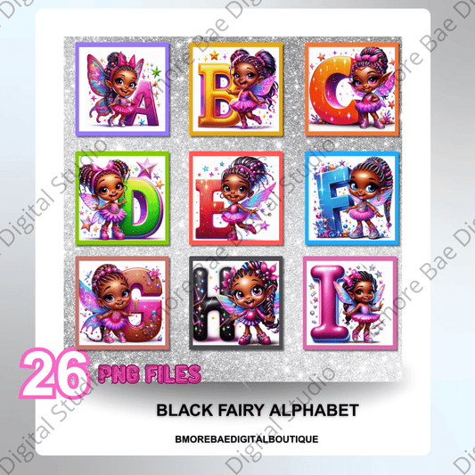Black Fairy Alphabet PNG | 26 Letters Clipart - Bmore Bae Digital Boutique