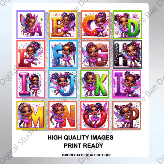 Black Fairy Alphabet PNG | 26 Letters Clipart - Bmore Bae Digital Boutique
