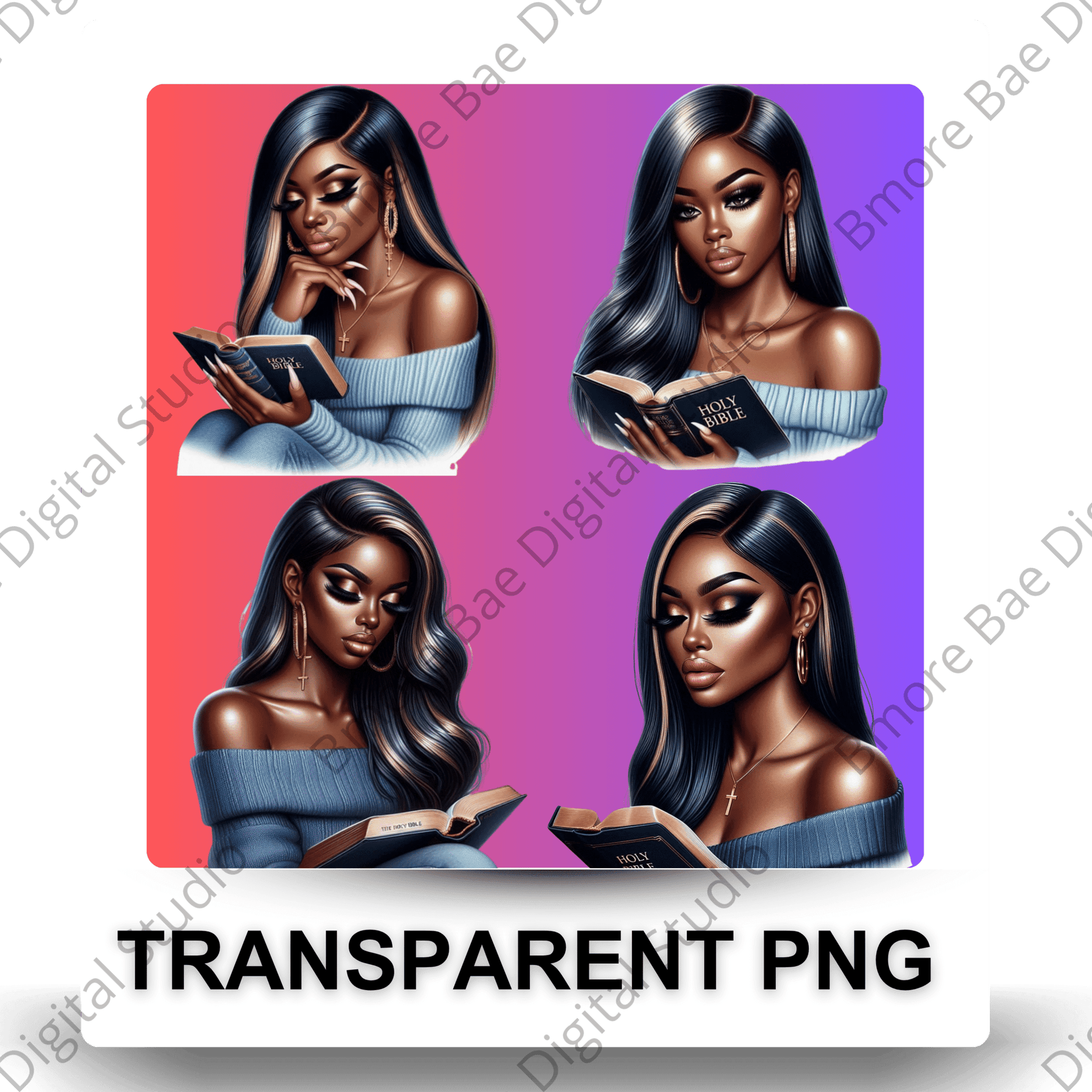 Black Girl Reading Bible Clipart Bundle - Bmore Bae Digital Boutique