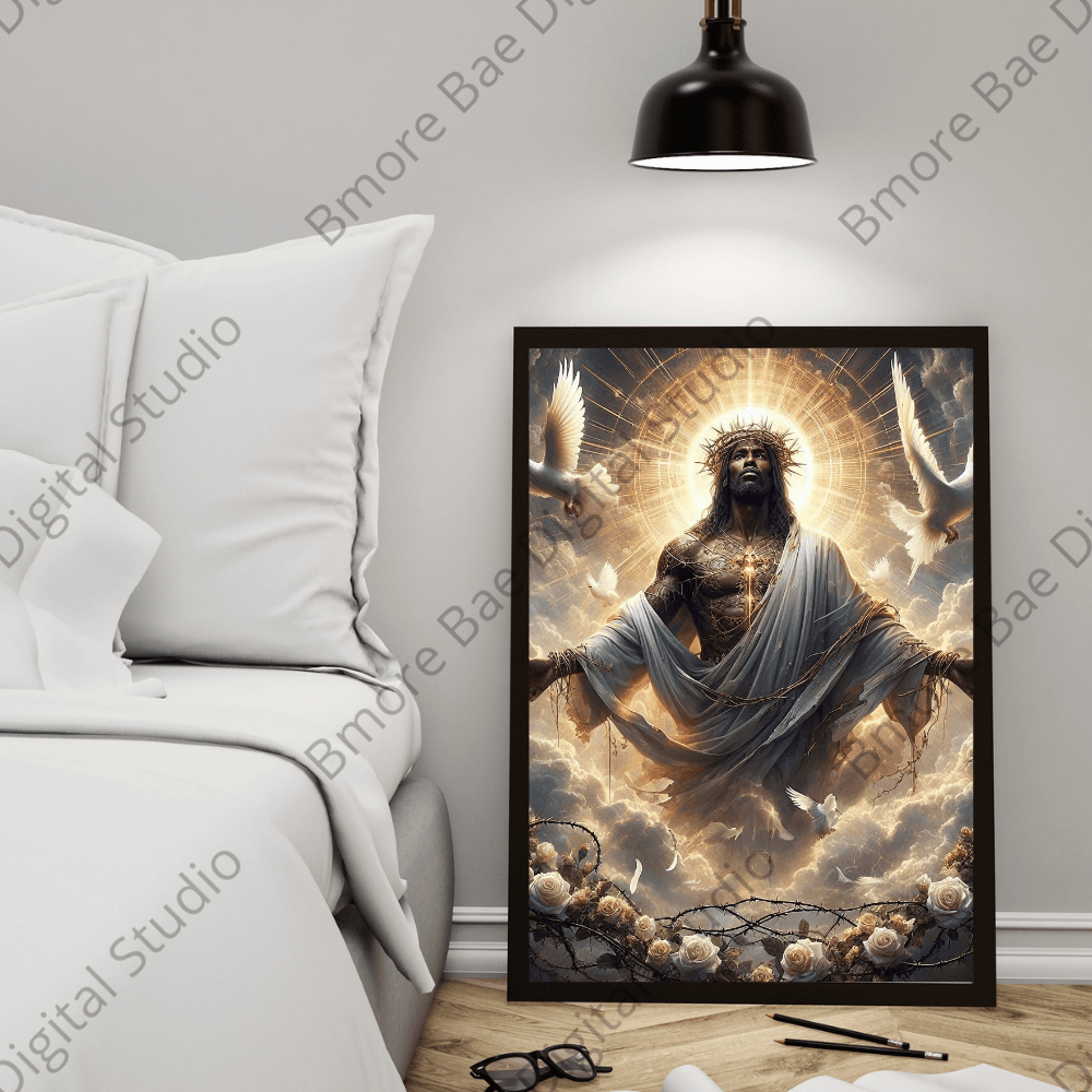 Black Jesus Digital Art Bundle | 4 High - Quality PNG Images | Faith - Based Spiritual Artwork - Bmore Bae Digital Boutique