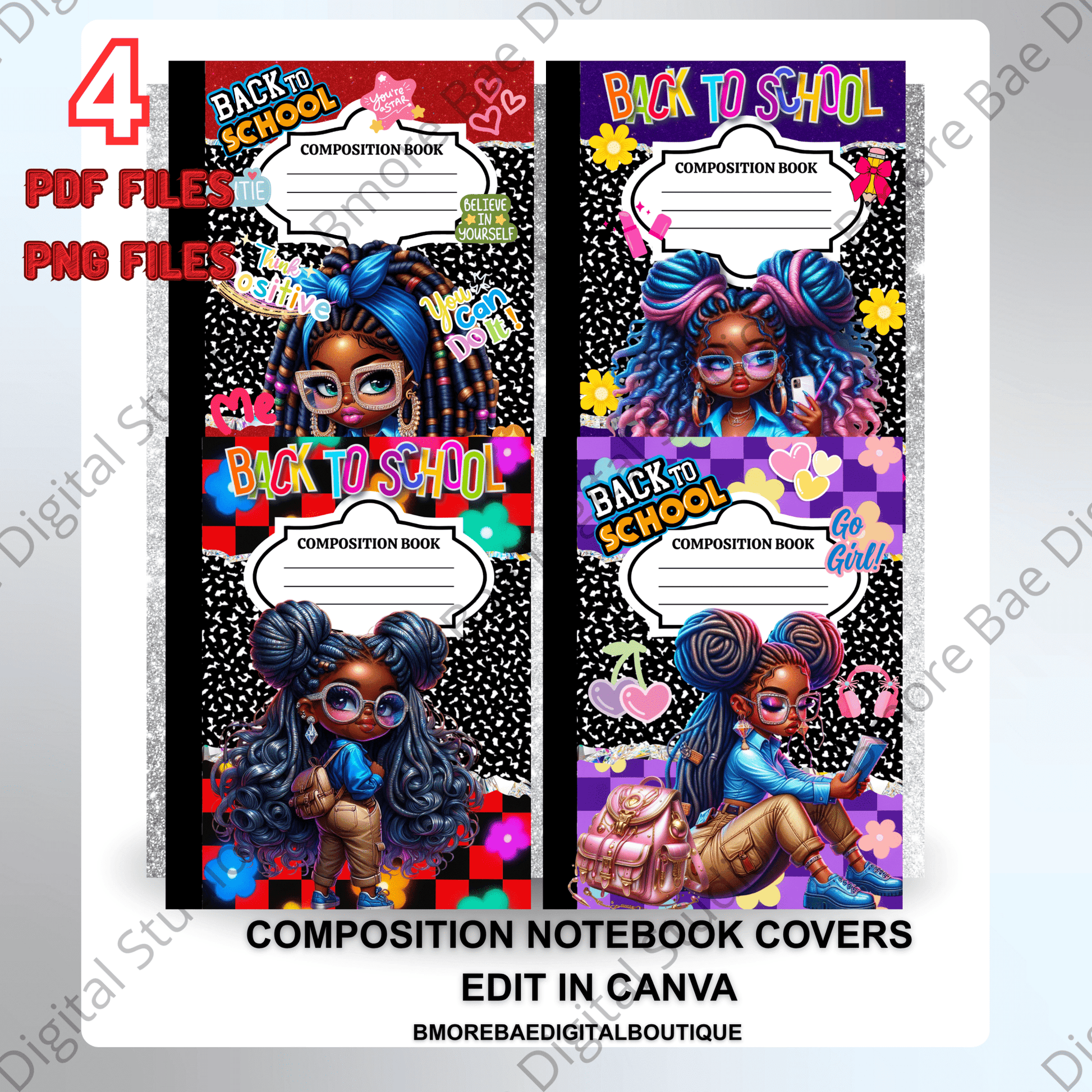 Editable Composition Notebook Covers – Back to School Teen Girl Bundle - Bmore Bae Digital Boutique