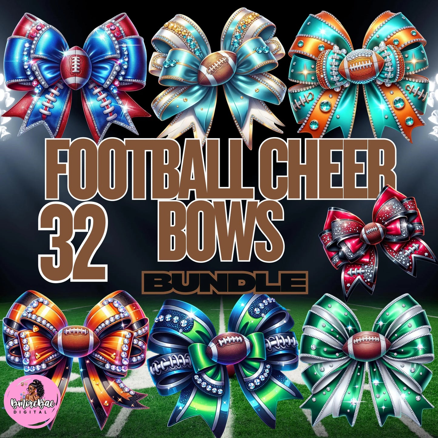 Football Cheer Bow Bundle – 32 Team-Inspired PNGs