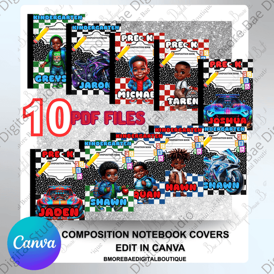 Kinder Kids Notebook Covers Boys | Editable PDF + Canva Template - Bmore Bae Digital Boutique
