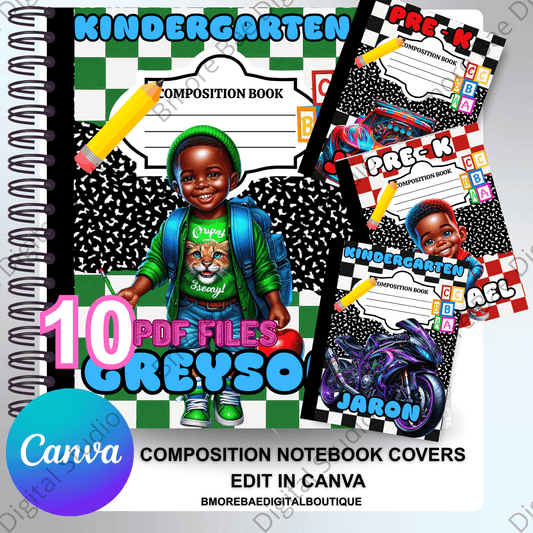Kinder Kids Notebook Covers Boys | Editable PDF + Canva Template - Bmore Bae Digital Boutique