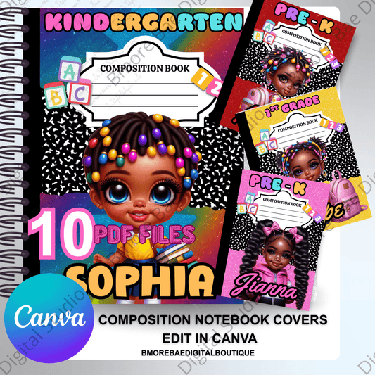 Kinder Kids Notebook Covers | Editable PDF + Canva Template - Bmore Bae Digital Boutique