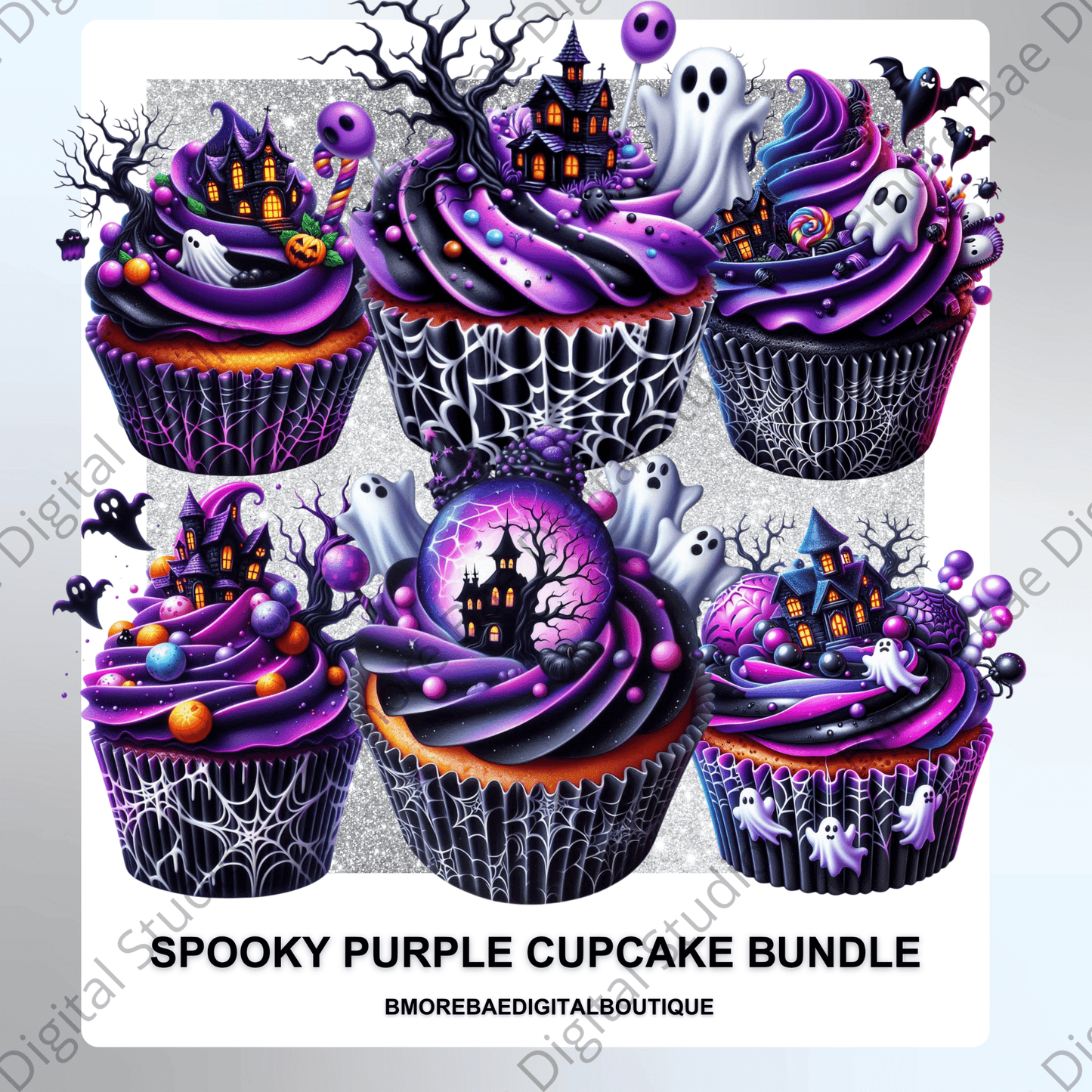 Spooky Purple Cupcake bundle – Digital Download (12 PNG Files) - Bmore Bae Digital Boutique