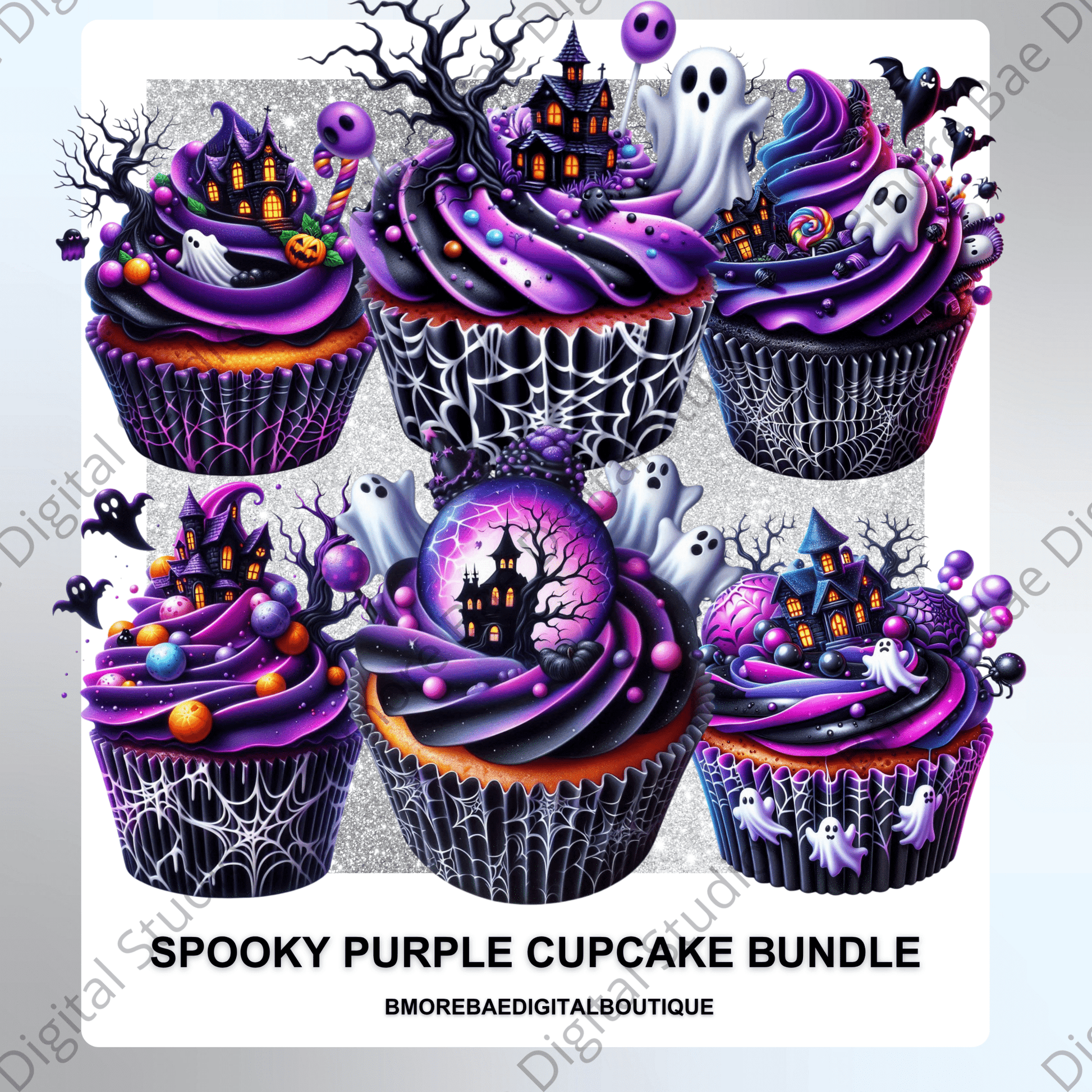 Spooky Purple Cupcake bundle – Digital Download (12 PNG Files) - Bmore Bae Digital Boutique