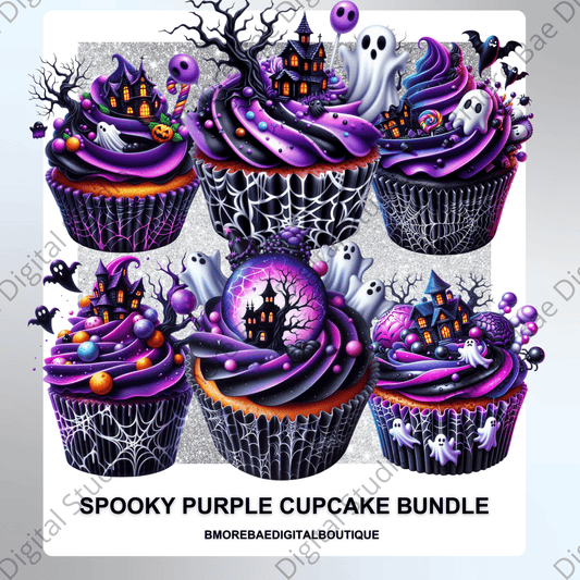 Spooky Purple Cupcake bundle β Digital Download (12 PNG Files) - Bmore Bae Digital Boutique