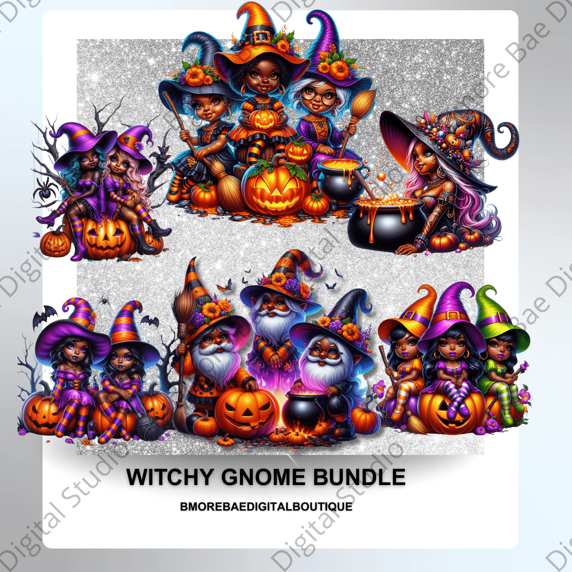 Witchy Gnome Halloween Clipart – 20 PNG Files - Bmore Bae Digital Boutique