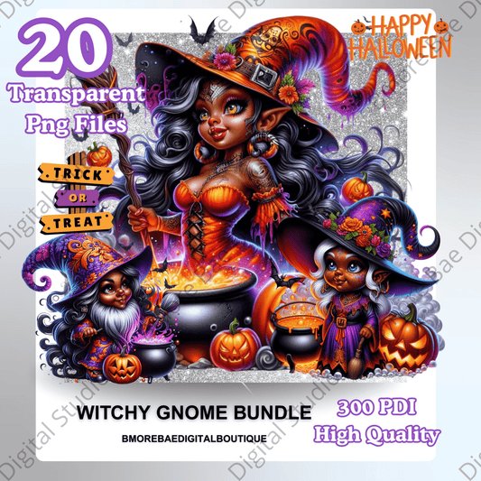 Witchy Gnome Halloween Clipart β 20 PNG Files - Bmore Bae Digital Boutique