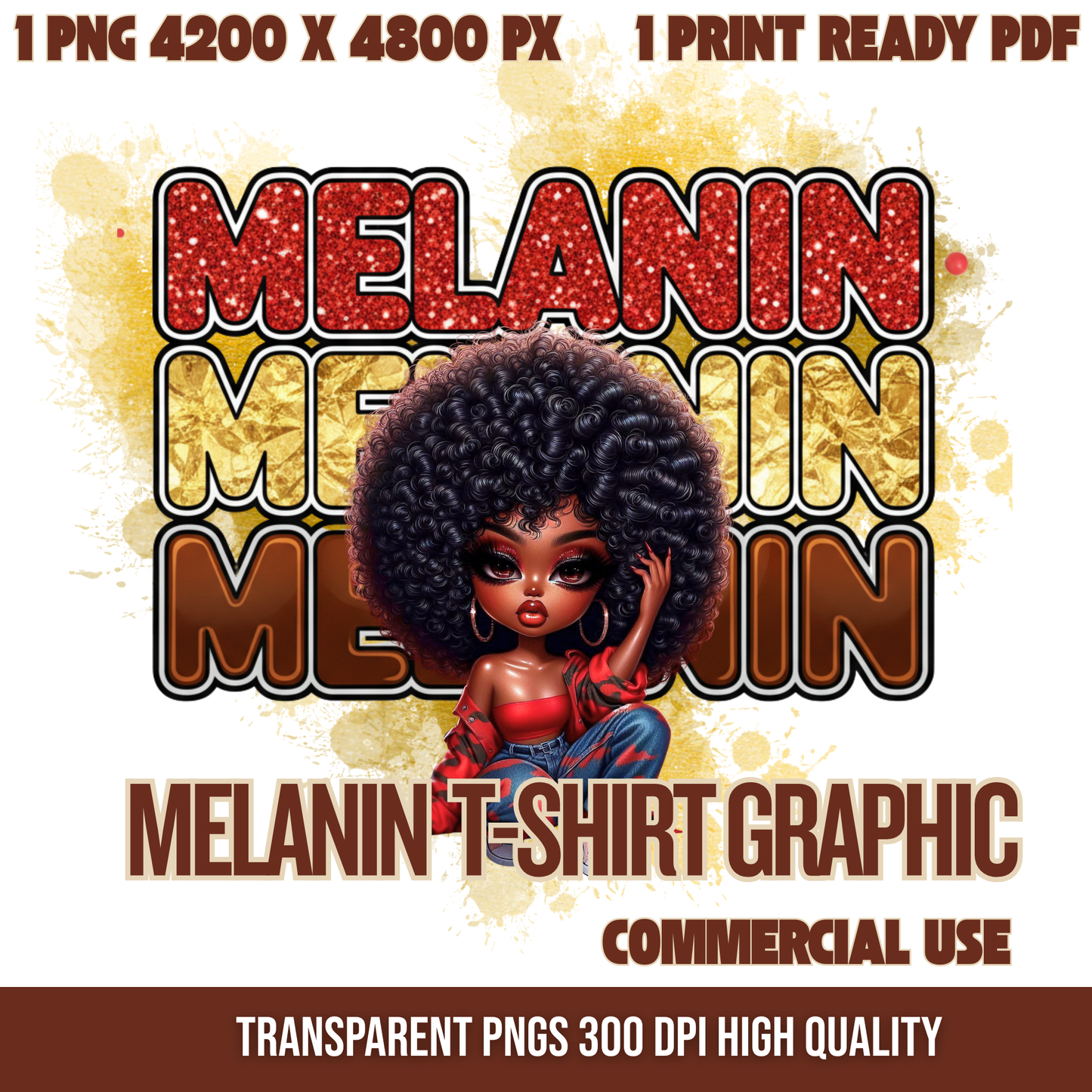 Melanin Christmas Afro Girl T-Shirt Graphic | Holiday Glitter PNG