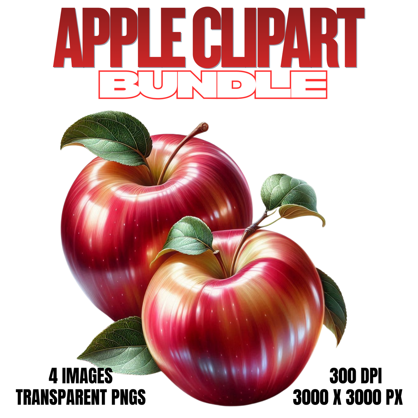 Apple Clipart Bundle – Red Apples PNG Set