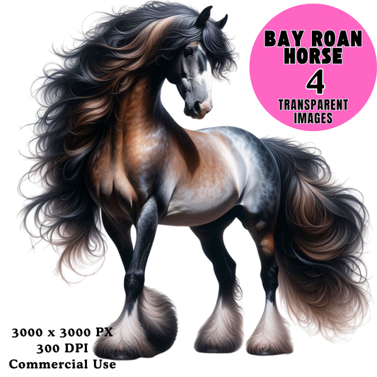 Bay Roan Horse PNG Bundle – 4 Realistic Equine Clipart Transparent