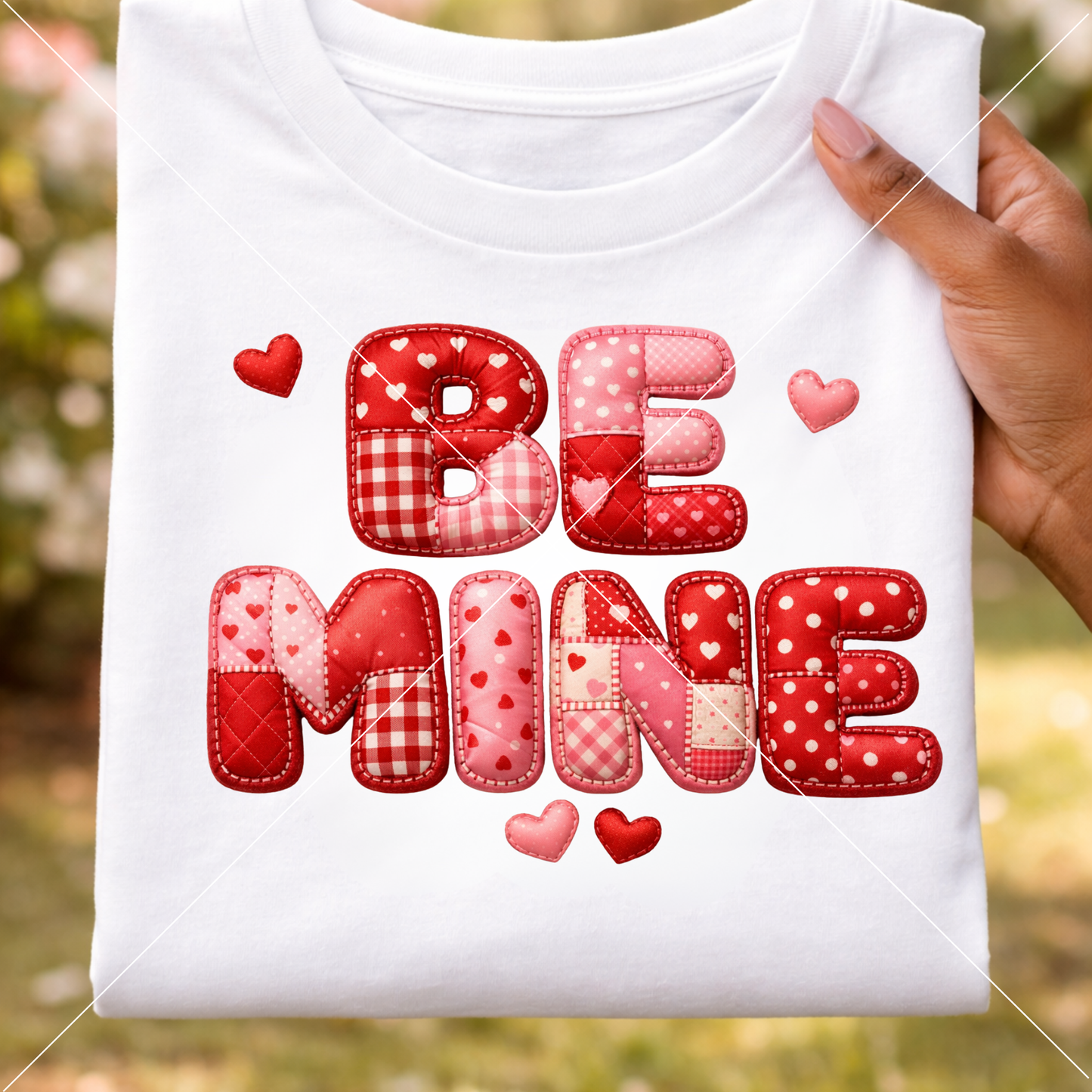 BE MINE – Valentine’s Day Patchwork Letter Digital Design