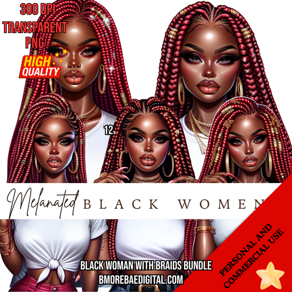 Black Woman with Braids Clipart Bundle